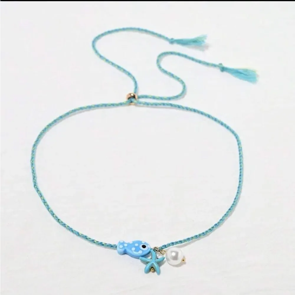 Blue Fish Charm Necklace S857